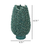 Accent Flower Vase, 3D Coral Textured Teal Green Ceramic 16 Inch -BM331449