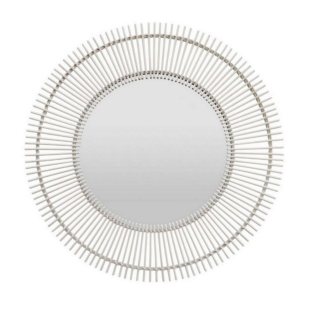 Leom Accent Wall Mirror, 43 Inch Round Decor Radial White Wood Frame -BM331452