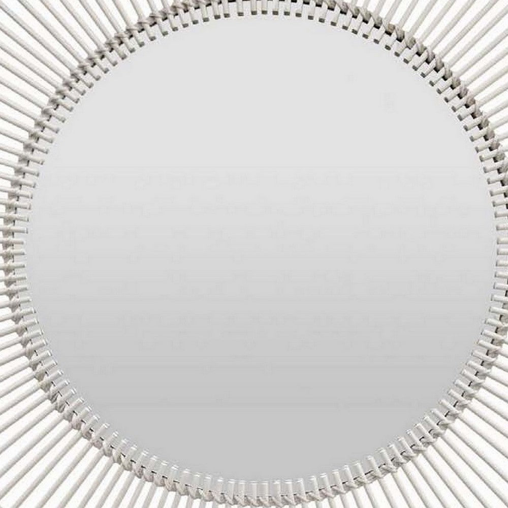 Leom Accent Wall Mirror, 43 Inch Round Decor Radial White Wood Frame -BM331452