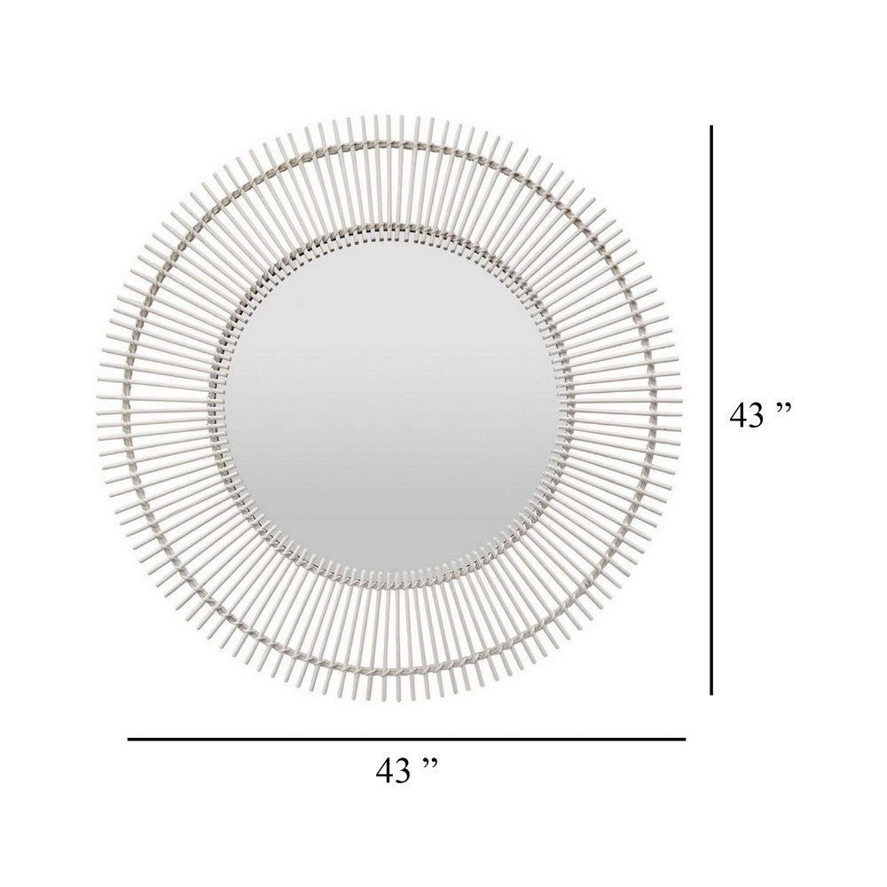 Leom Accent Wall Mirror, 43 Inch Round Decor Radial White Wood Frame -BM331452