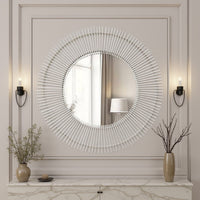 Leom Accent Wall Mirror, 43 Inch Round Decor Radial White Wood Frame -BM331452