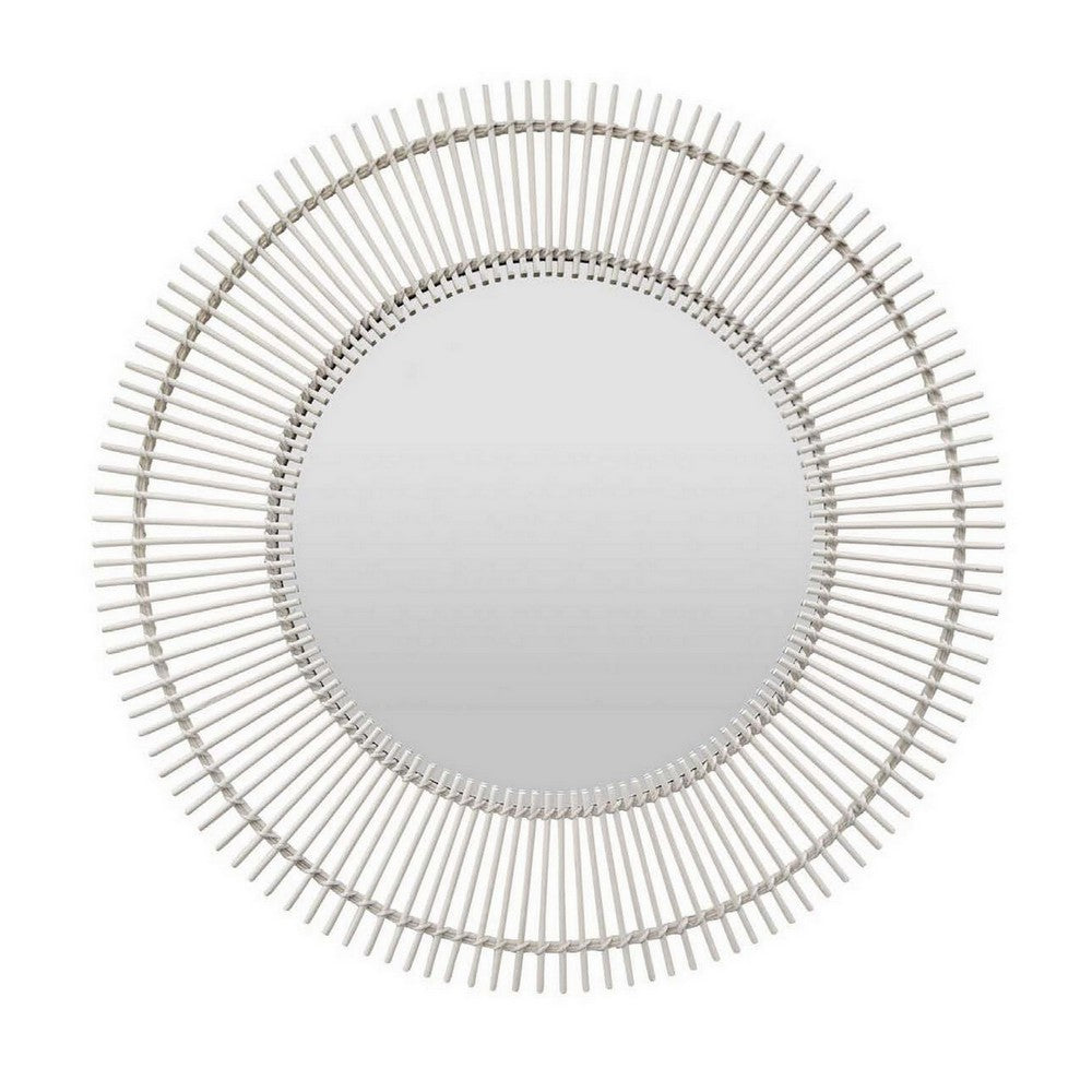 Leom Accent Wall Mirror, 43 Inch Round Decor Radial White Wood Frame -BM331452