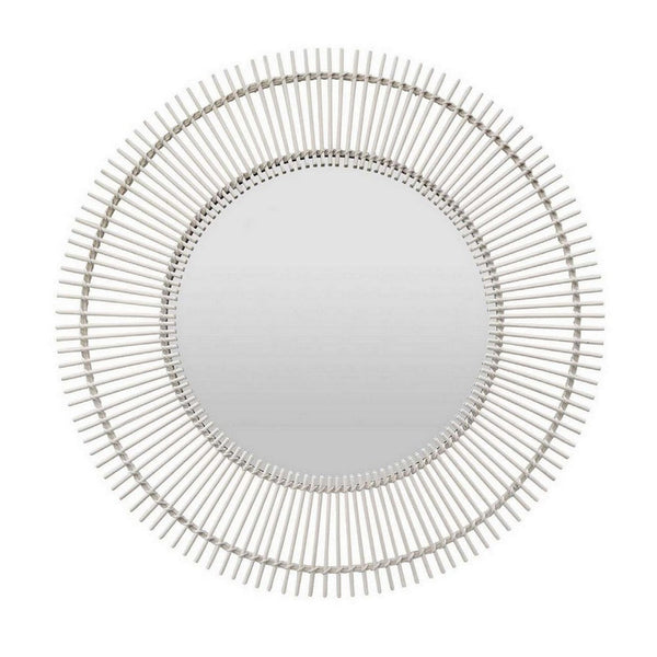 Leom Accent Wall Mirror, 43 Inch Round Decor Radial White Wood Frame -BM331452