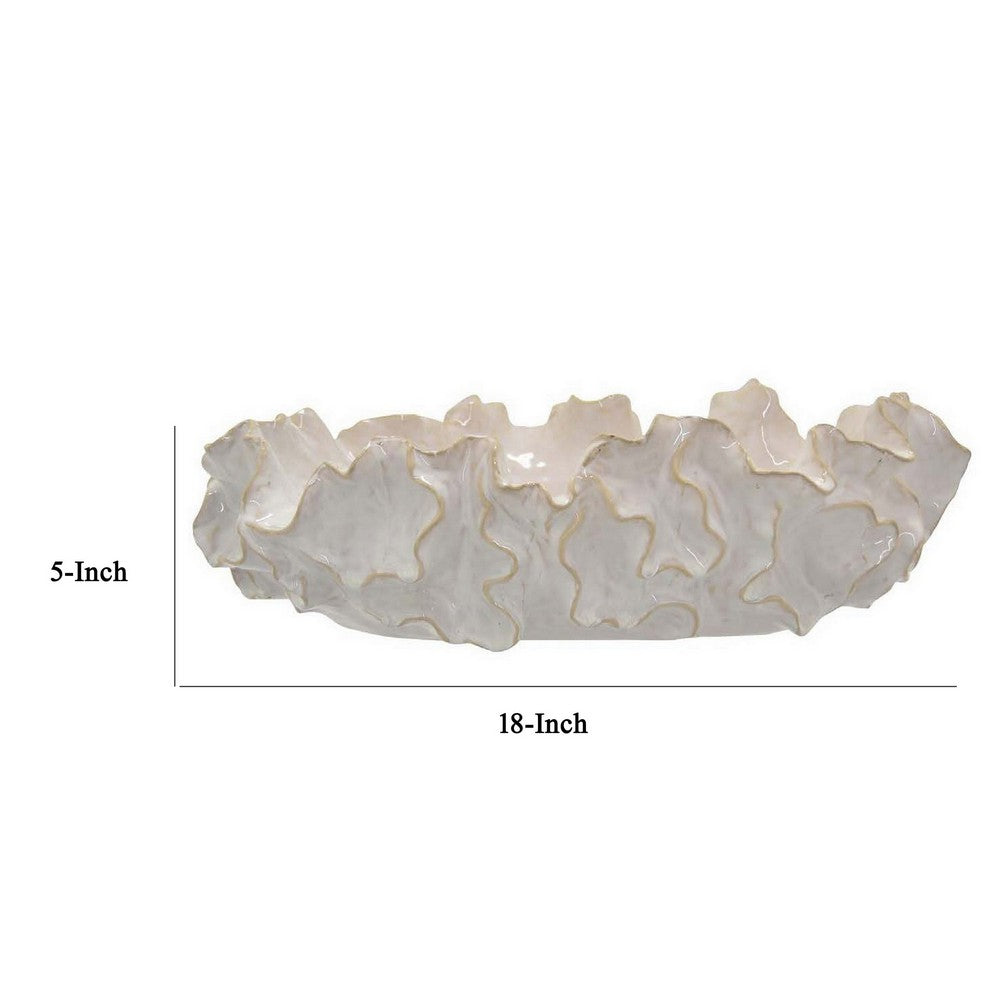 Decorative Accent Bowl, 18 Inch, Natural Wavelike Body, White Ceramic -BM331454