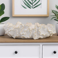 Decorative Accent Bowl, 18 Inch, Natural Wavelike Body, White Ceramic -BM331454