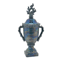 Decorative Jar, 24 Inch, Blue Ceramic, Ribbed Classic Trophy Design -BM331458