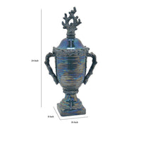 Decorative Jar, 24 Inch, Blue Ceramic, Ribbed Classic Trophy Design -BM331458