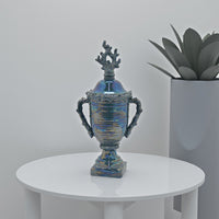 Decorative Jar, 24 Inch, Blue Ceramic, Ribbed Classic Trophy Design -BM331458