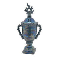 Decorative Jar, 24 Inch, Blue Ceramic, Ribbed Classic Trophy Design -BM331458