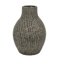 Decorative Vase, 11 Inch Round Braided Perforated Body, Gray Ceramic -BM331461