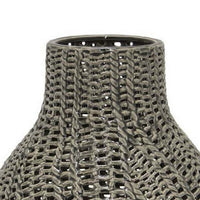 Decorative Vase, 11 Inch Round Braided Perforated Body, Gray Ceramic -BM331461