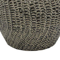 Decorative Vase, 11 Inch Round Braided Perforated Body, Gray Ceramic -BM331461