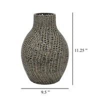 Decorative Vase, 11 Inch Round Braided Perforated Body, Gray Ceramic -BM331461