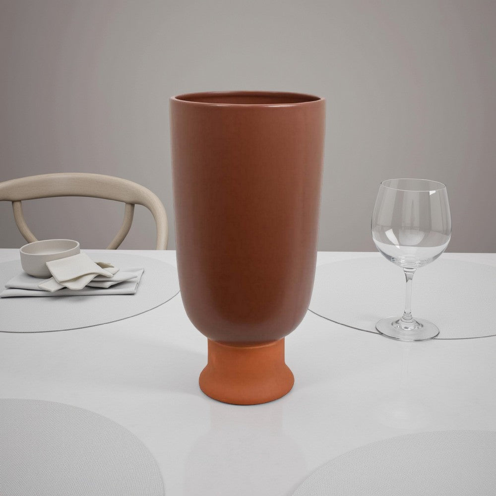 Decorative Vase, 15 Inch Tall Modern Accent PIece, Brown Ceramic -BM331464