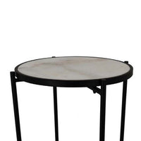 Kiny Accent Plant Stand Table, 22 Inch, Black Metal Frame White Marble -BM331466