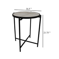 Kiny Accent Plant Stand Table, 22 Inch, Black Metal Frame White Marble -BM331466