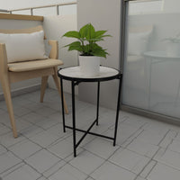Kiny Accent Plant Stand Table, 22 Inch, Black Metal Frame White Marble -BM331466
