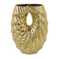 Decorative Vase, 16 Inch U Shape Ceramic Body, Gold Geometric Pattern -BM331467