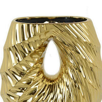 Decorative Vase, 16 Inch U Shape Ceramic Body, Gold Geometric Pattern -BM331467