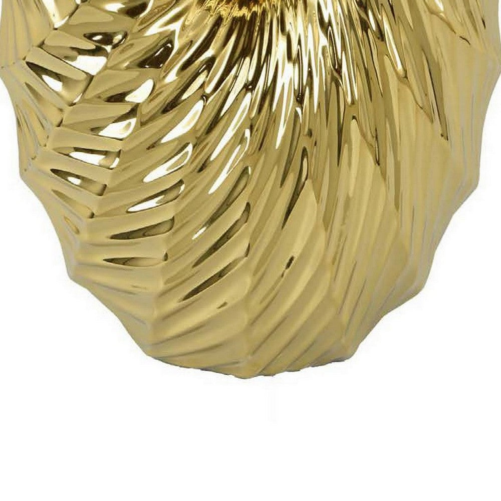 Decorative Vase, 16 Inch U Shape Ceramic Body, Gold Geometric Pattern -BM331467