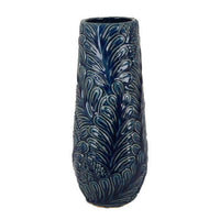 Decorative Vase, 18 Inch Blue Ceramic Body, 3D Textured Floral Pattern -BM331468