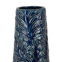 Decorative Vase, 18 Inch Blue Ceramic Body, 3D Textured Floral Pattern -BM331468