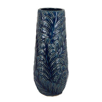 Decorative Vase, 18 Inch Blue Ceramic Body, 3D Textured Floral Pattern -BM331468