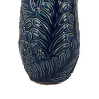Decorative Vase, 18 Inch Blue Ceramic Body, 3D Textured Floral Pattern -BM331468