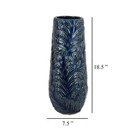 Decorative Vase, 18 Inch Blue Ceramic Body, 3D Textured Floral Pattern -BM331468
