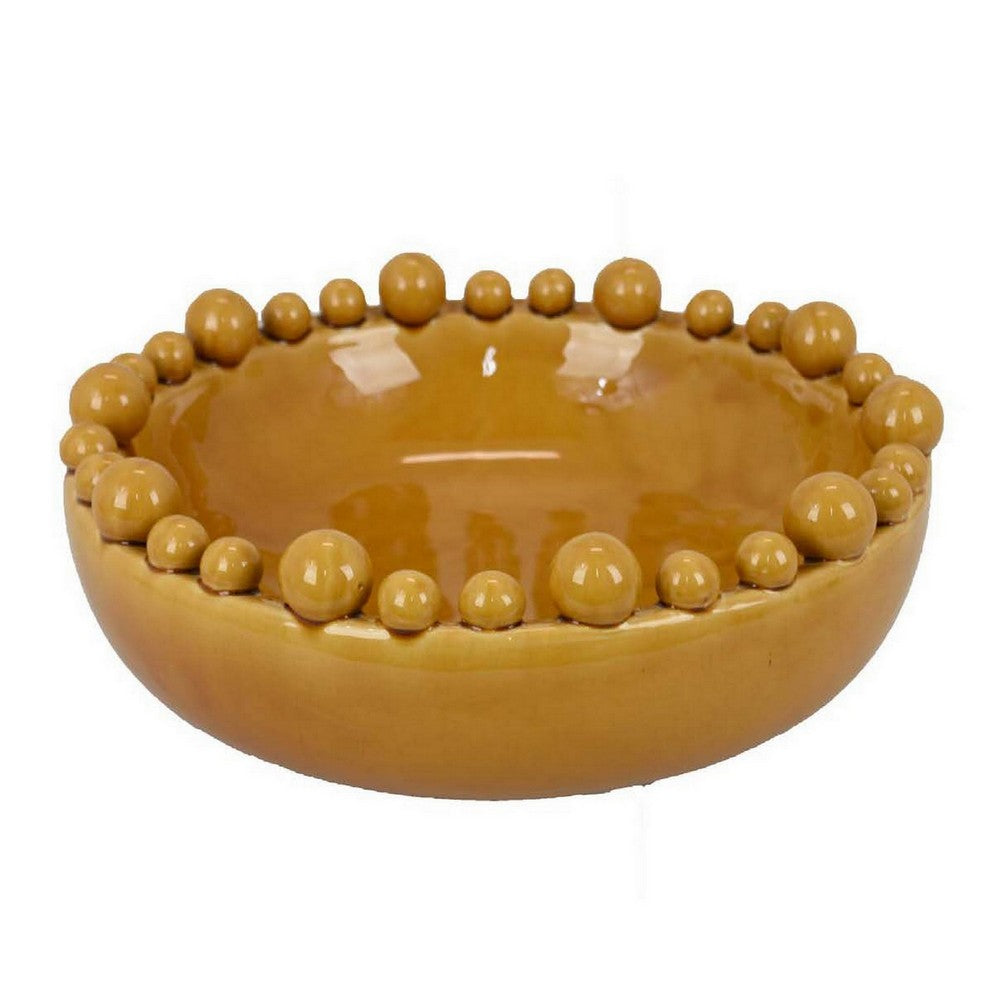 Saul Decorative Bowl, 16 Inch Yellow Ceramic Body, Bubble Design Edges -BM331472