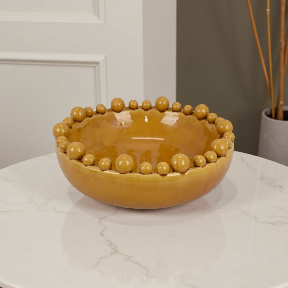 Saul Decorative Bowl, 16 Inch Yellow Ceramic Body, Bubble Design Edges -BM331472