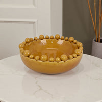 Saul Decorative Bowl, 16 Inch Yellow Ceramic Body, Bubble Design Edges -BM331472