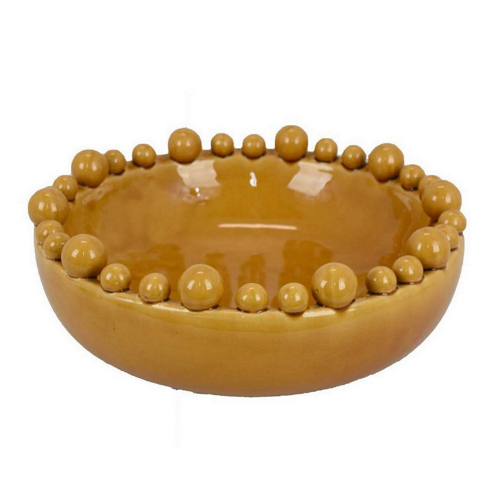 Saul Decorative Bowl, 16 Inch Yellow Ceramic Body, Bubble Design Edges -BM331472