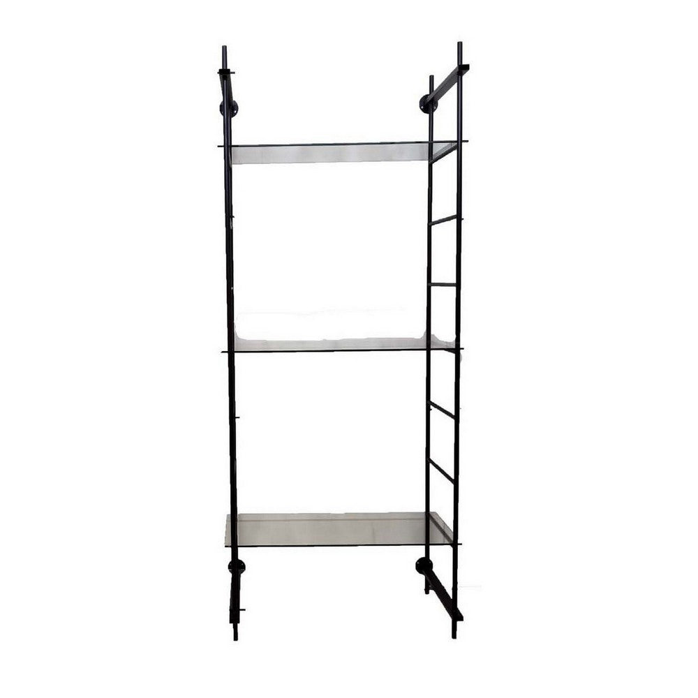 Plant Display Stand, 87 Inch, 3 Shelves Black Metal Ladder Design -BM331473