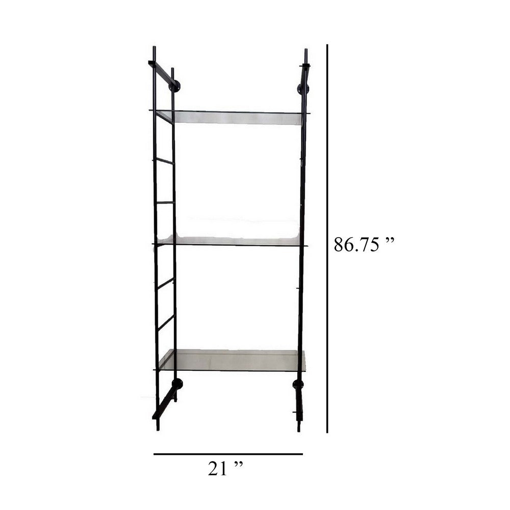 Plant Display Stand, 87 Inch, 3 Shelves Black Metal Ladder Design -BM331473