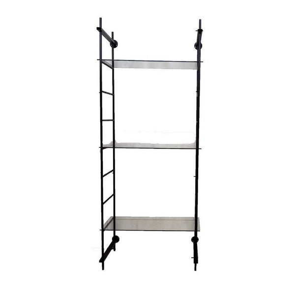 Plant Display Stand, 87 Inch, 3 Shelves Black Metal Ladder Design -BM331473