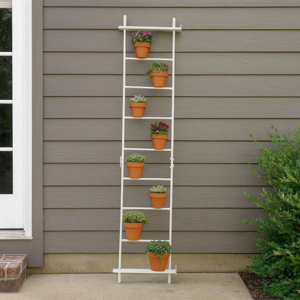 Plant Display Stand, 87 Inch 7 Tier Ladder Design, White Metal Body -BM331474