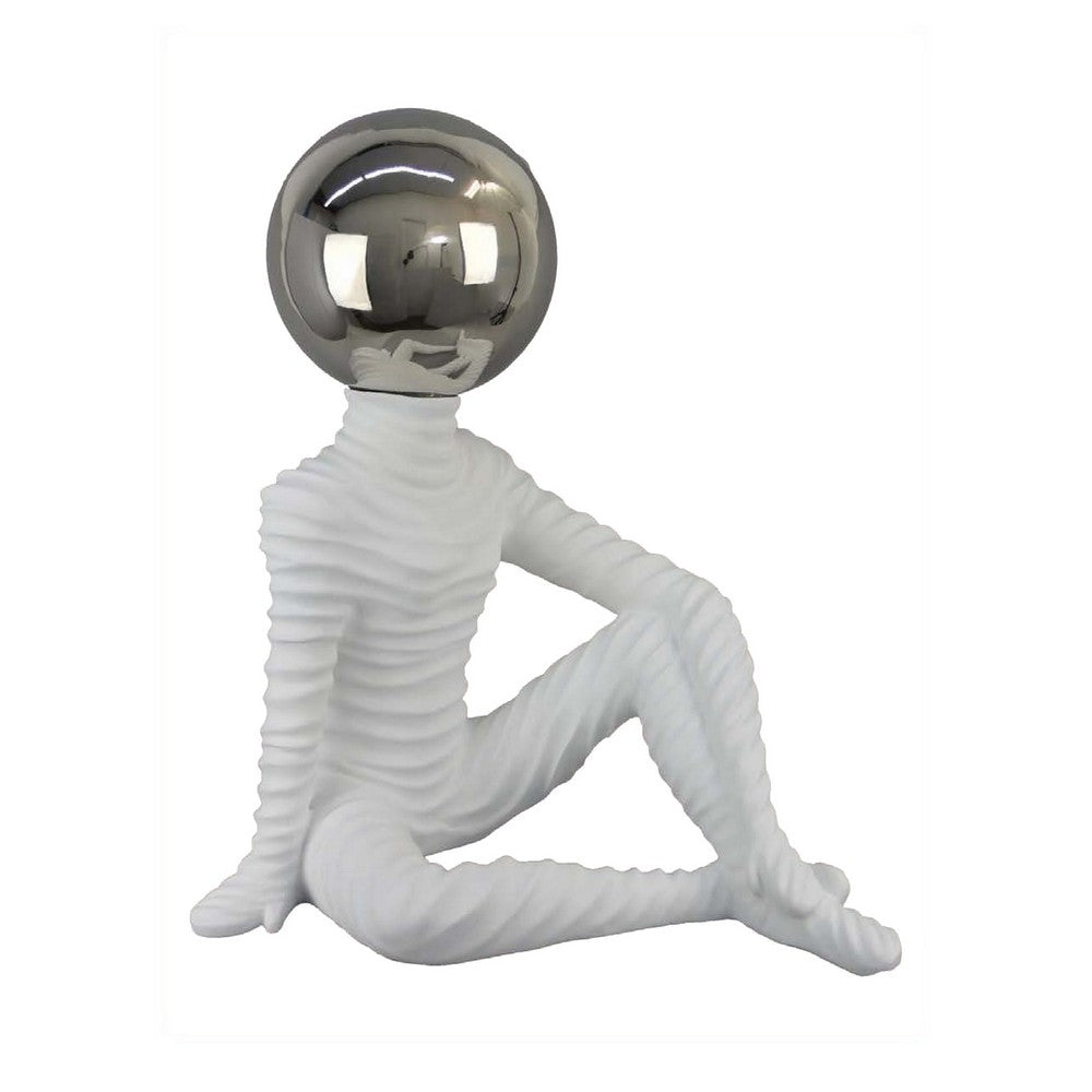 Accent Decor Statuette, 21 Inch White Ceramic, Sitting Astronaut -BM331475