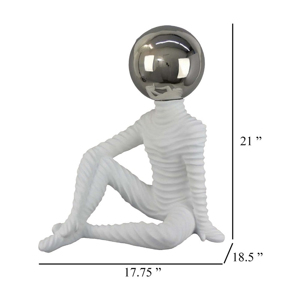Accent Decor Statuette, 21 Inch White Ceramic, Sitting Astronaut -BM331475