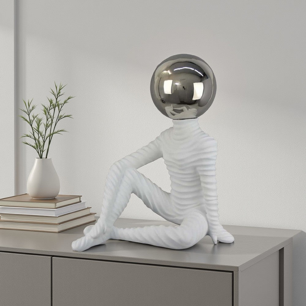 Accent Decor Statuette, 21 Inch White Ceramic, Sitting Astronaut -BM331475