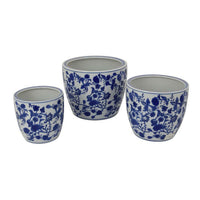 Garden Planter Set of 3, Classical Ceramic Blue White Floral Pattern -BM331479