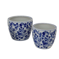 Garden Planter Set of 3, Classical Ceramic Blue White Floral Pattern -BM331479