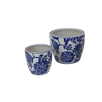 Garden Planter Set of 3, Ceramic Japanese White Blue Floral Pattern -BM331480