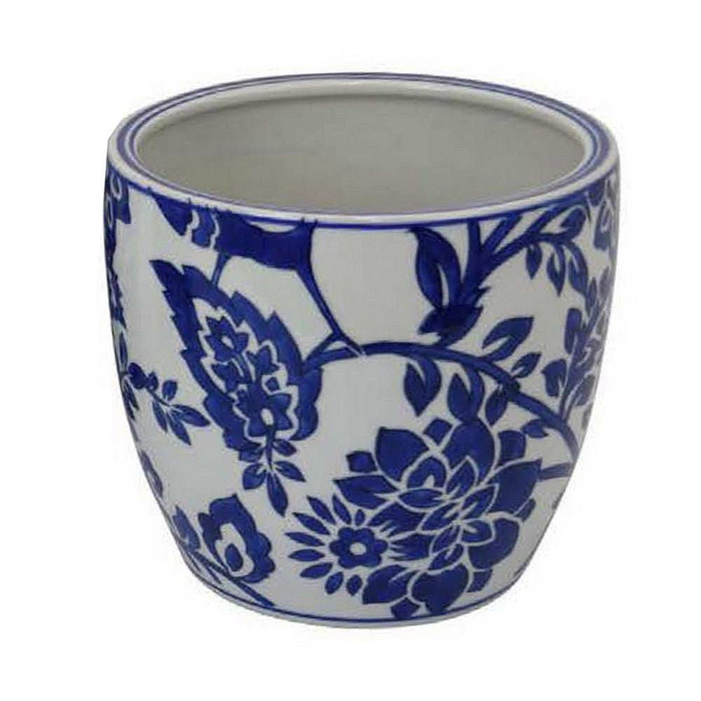 Garden Planter Set of 3, Ceramic Japanese White Blue Floral Pattern -BM331480