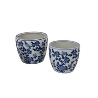 Garden Planter Set of 3, Vintage Style White Blue Floral Ceramic -BM331481