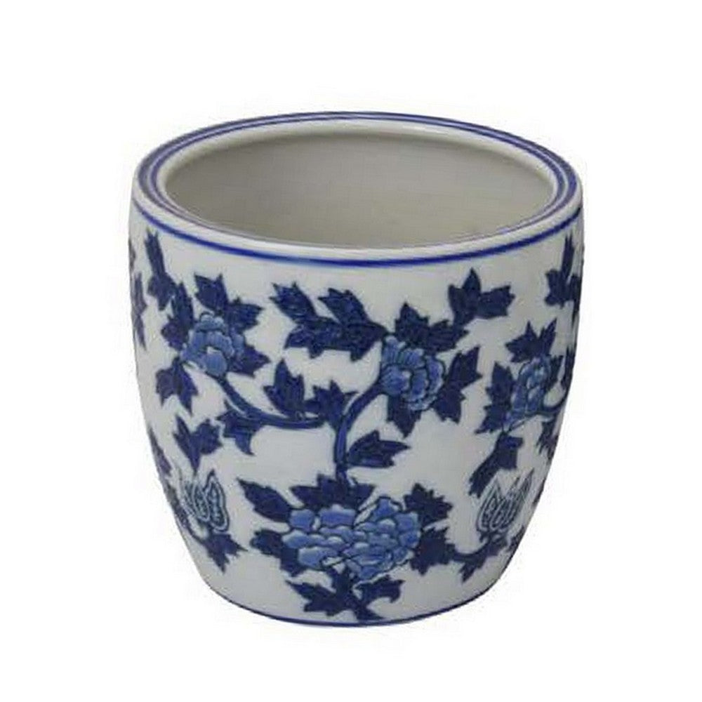 Garden Planter Set of 3, Vintage Style White Blue Floral Ceramic -BM331481