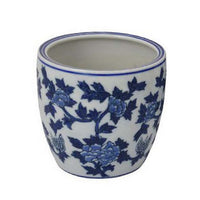 Garden Planter Set of 3, Vintage Style White Blue Floral Ceramic -BM331481