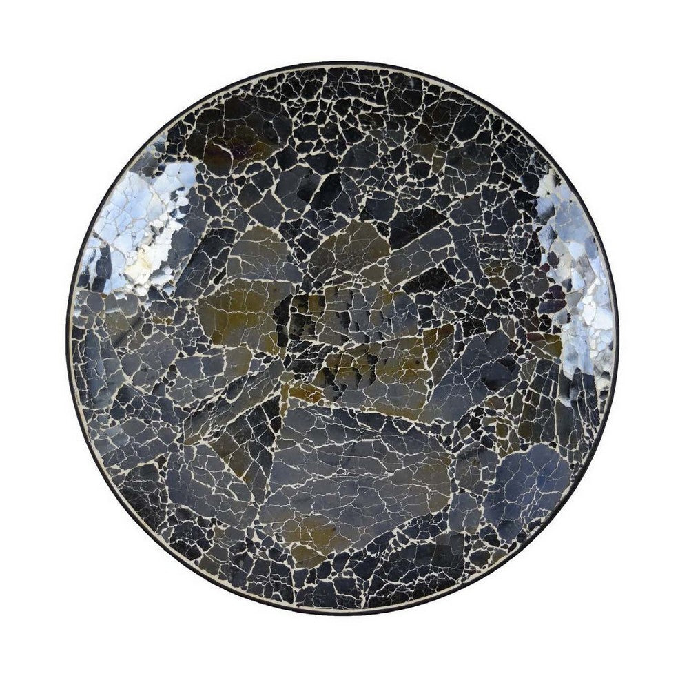 Qwin Decorative Wall Platter, 24 Inch Glass Mosaic Pattern in Black -BM331483