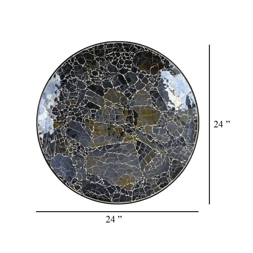Qwin Decorative Wall Platter, 24 Inch Glass Mosaic Pattern in Black -BM331483