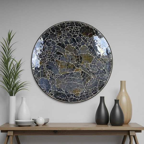 Qwin Decorative Wall Platter, 24 Inch Glass Mosaic Pattern in Black -BM331483